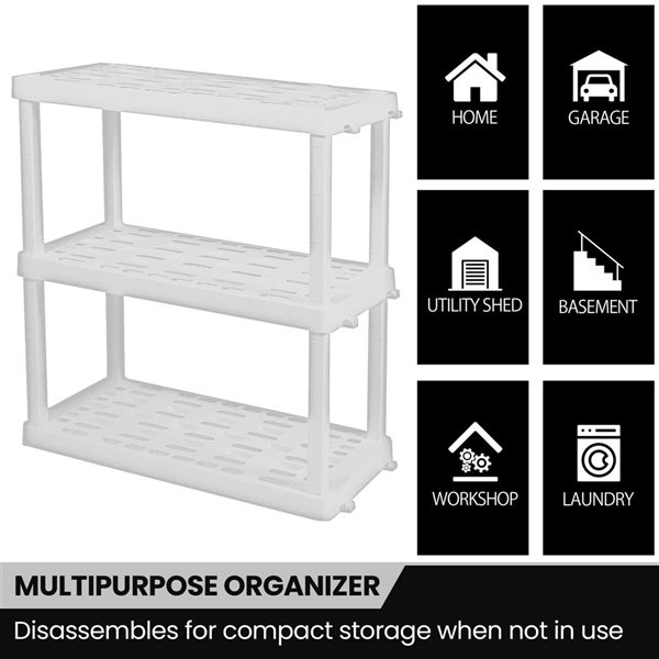 Oskar Large 3-Tier White Interlocking Shelving Unit - 18 x 36 x 38-in