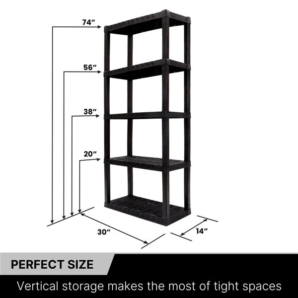 Oskar 5-Tier Black Heavy Duty Shelving Unit Home Storage - 30 x 14 x 75