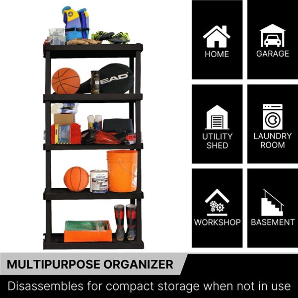 Oskar 5-Tier Black Heavy Duty Shelving Unit Home Storage - 30 x 14 x 75