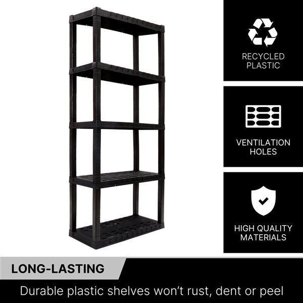 Oskar 5-Tier Black Heavy Duty Shelving Unit Home Storage - 30 x 14 x 75