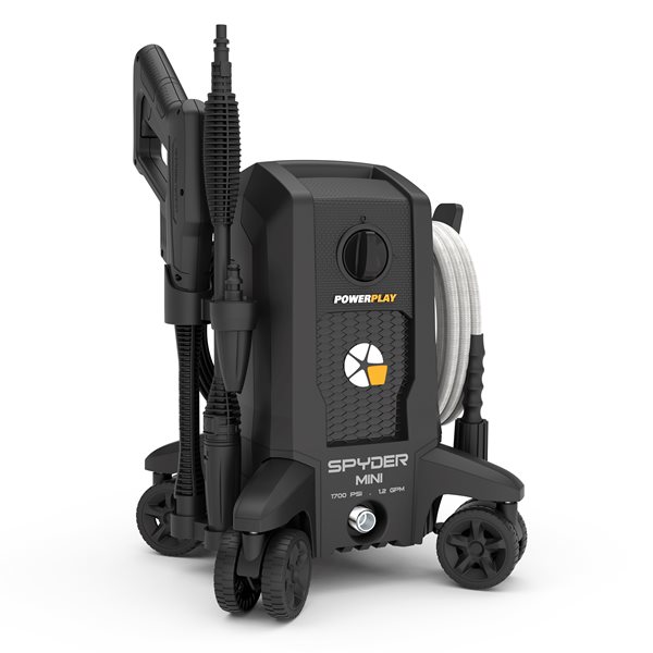Powerplay SPYDER Mini 1700 PSI Electric Pressure Washer with 4 wheels, Black