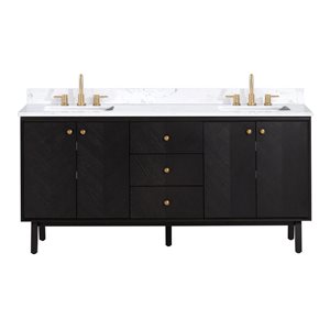 Meuble-lavabo double sous plan Adele d'Avanity 73 po chêne noir avec plateau en pierre d'ingénierie blanc cala