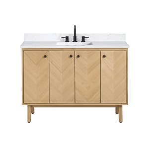 Meuble-lavabo simple sous plan Adele d'Avanity 49 po chêne naturel avec plateau en pierre d'ingénierie blanc cala