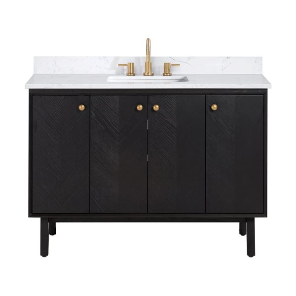 Avanity Adele 49-in Black Oak Single Undermount Sink Bathroom Vanity w/ Cala White Engineered Stone Top