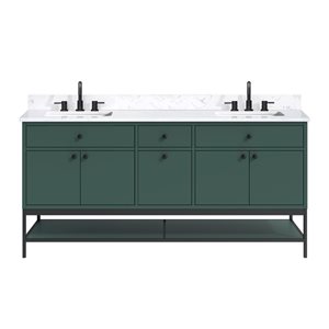 Meuble-lavabo double sous plan Paisley d'Avanity 72 po vert Everglade avec plateau en pierre d'ingénierie blanc cala