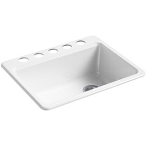 KOHLER Riverby 27-in Farmhouse Style Top-Mount Single-Bowl Kitchen Sink - Matte White