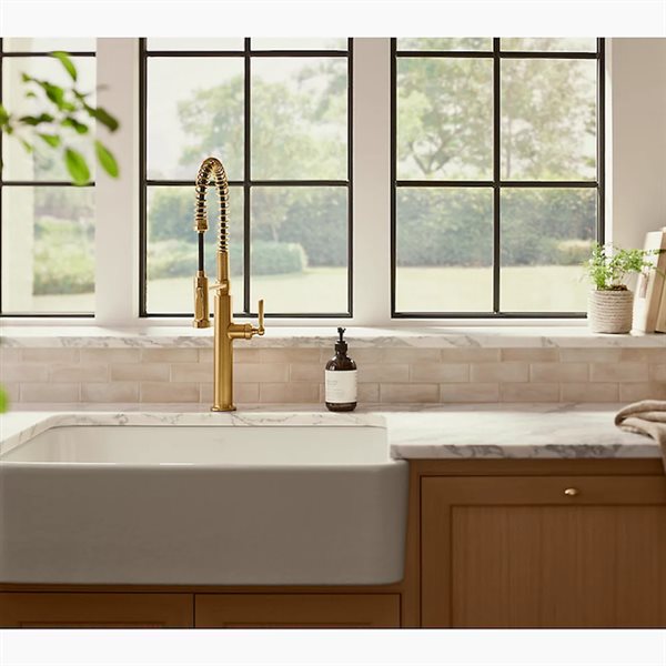 KOHLER Edalyn Studio McGee Brass 1-Handle Deck-Mount Pull-Down Kitchen Sink Faucet w/ Sprayhead