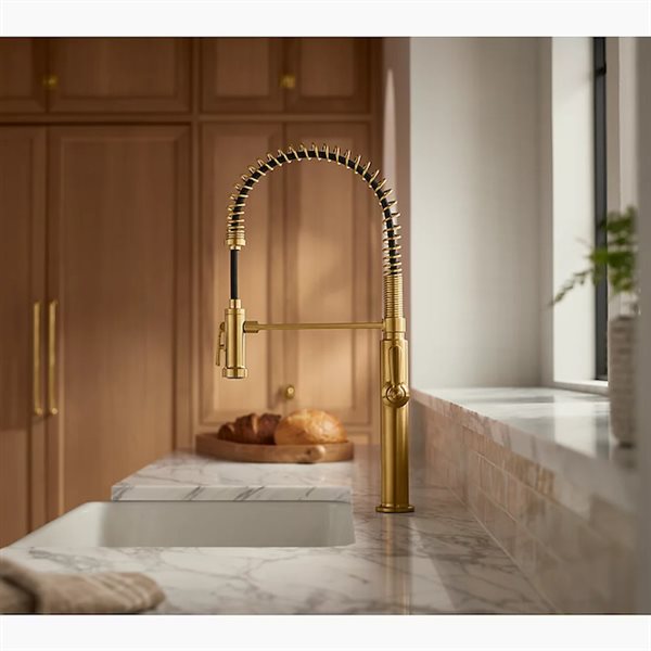 KOHLER Edalyn Studio McGee Brass 1-Handle Deck-Mount Pull-Down Kitchen Sink Faucet w/ Sprayhead