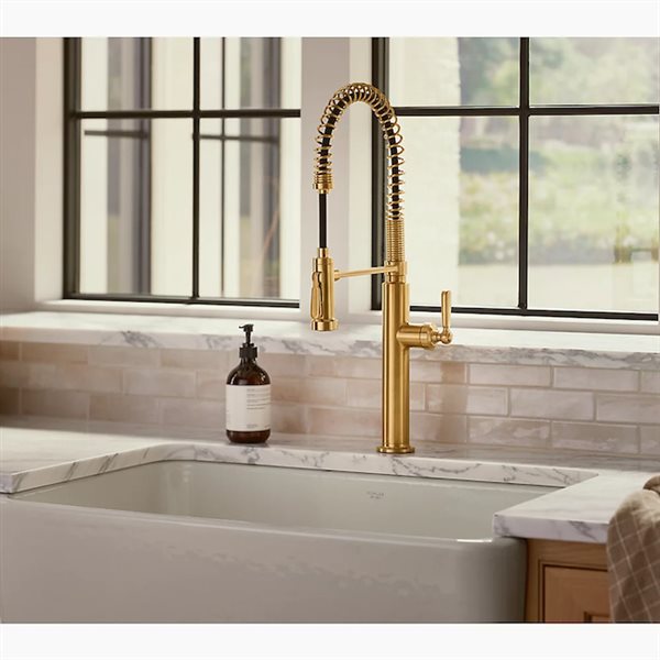 KOHLER Edalyn Studio McGee Brass 1-Handle Deck-Mount Pull-Down Kitchen Sink Faucet w/ Sprayhead
