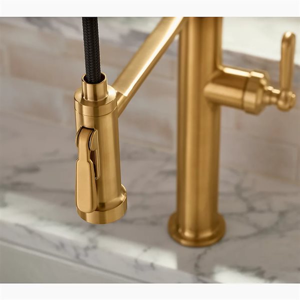 KOHLER Edalyn Studio McGee Brass 1-Handle Deck-Mount Pull-Down Kitchen Sink Faucet w/ Sprayhead