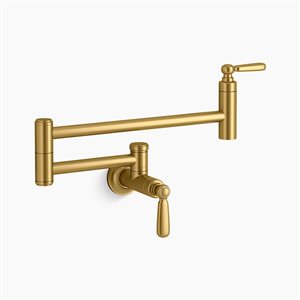 KOHLER Edalyn Studio McGee Brass 1-Handle Wall-Mount Pull-Out Kitchen Sink Pot Filler Faucet