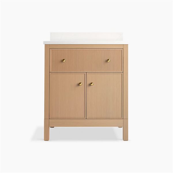 KOHLER Studio McGee Malin 30-in W White Oak Quartz Top Single Sink Bathroom Vanity Cabinet