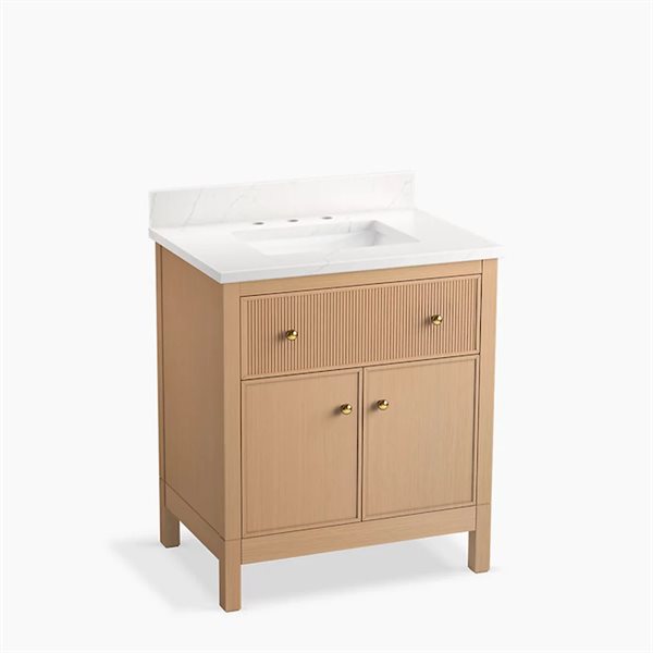 KOHLER Studio McGee Malin 30-in W White Oak Quartz Top Single Sink Bathroom Vanity Cabinet