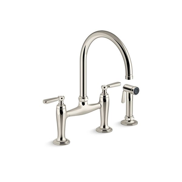 KOHLER Edalyn Studio McGee Polished Nickel 2-Handle Deck-Mount High-Arc Kitchen Sink Faucet w/ Side Sprayer