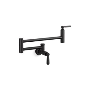 KOHLER Edalyn Studio McGee Matte Black 1-Handle Wall-Mount Pull-Out Kitchen Sink Pot Filler Faucet