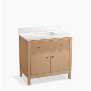 Meuble-lavabo de salle de bain Malin Studio McGee KOHLER de 36 po avec lavabo et dessus en quartz blanc chêne