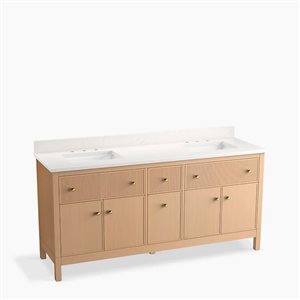 Meuble-lavabo de salle de bain Malin Studio McGee KOHLER de 72 po avec lavabos et dessus en quartz blanc