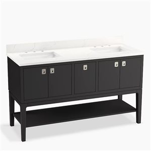 Meuble-lavabo de salle de bain Seagrove Studio McGee KOHLER de 60 po avec lavabos et dessus en quartz gris