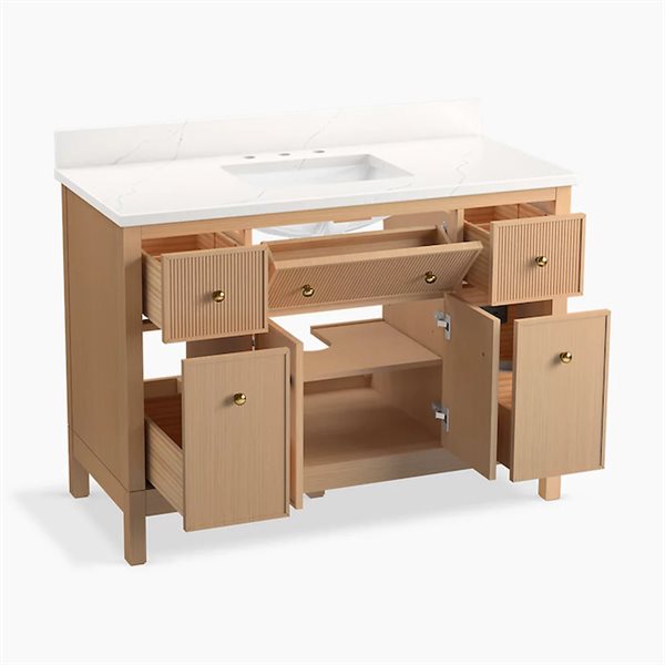 KOHLER Studio McGee Malin 48-in W White Oak Quartz Top Single Sink Bathroom Vanity Cabinet