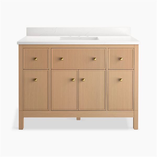 KOHLER Studio McGee Malin 48-in W White Oak Quartz Top Single Sink Bathroom Vanity Cabinet