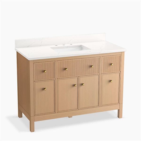 KOHLER Studio McGee Malin 48-in W White Oak Quartz Top Single Sink Bathroom Vanity Cabinet