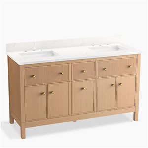 Meuble-lavabo de salle de bain Malin Studio McGee KOHLER de 60 po avec lavabo et dessus en quartz blanc chêne