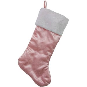 Chaussette De Noël Flocon De Neige Scintillante Rose Clair De 20 Pouces Avec Manchette En Fausse Fourrure Blanche