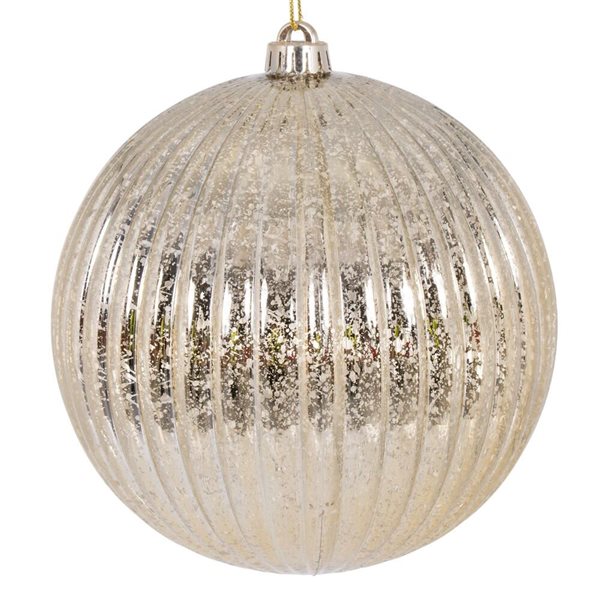 Vickerman 4-in Champagne Shiny Lined Mercury Ball Ornament - 6/Pk
