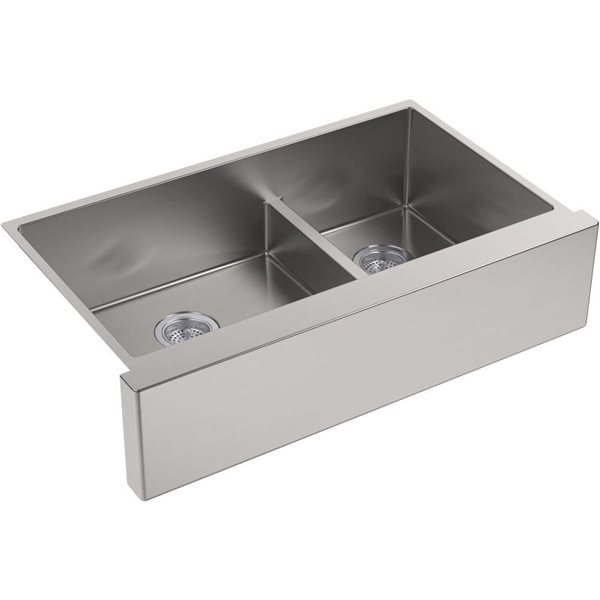 KOHLER Strive 35.5-in Undermount Double-Bowl Farmhouse Kitchen Sink - Stainless Steel