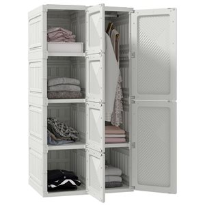 HomCom Portable Closet w/ 5 Cube Compartments and Wardrobe Compartment