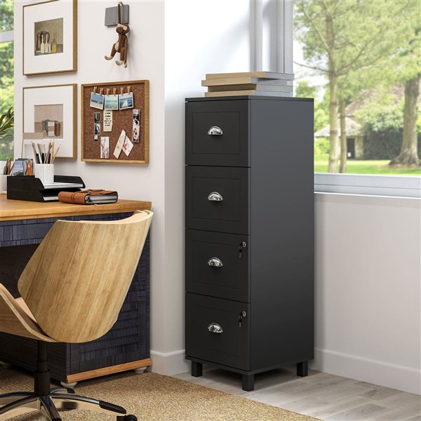 HOMCOM Lateral Black 4-Drawer Filing Cabinet