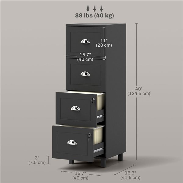 HOMCOM Lateral Black 4-Drawer Filing Cabinet