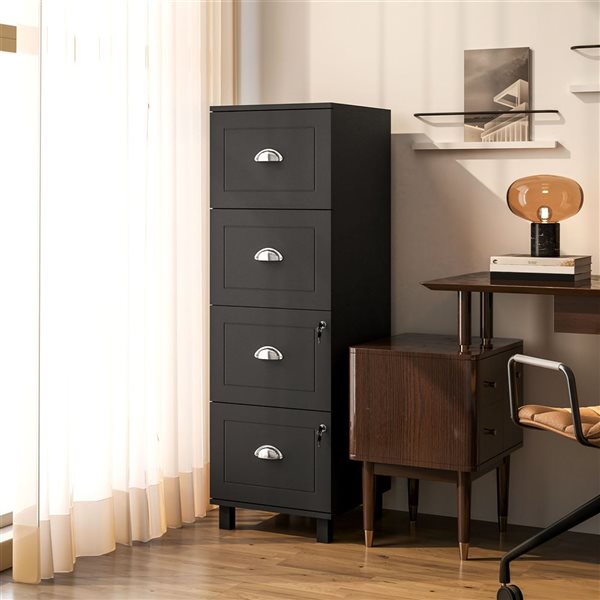 HOMCOM Lateral Black 4-Drawer Filing Cabinet