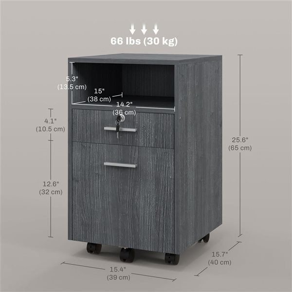 Vinsetto 2-Drawer Grey Lockable Filing Cabinet