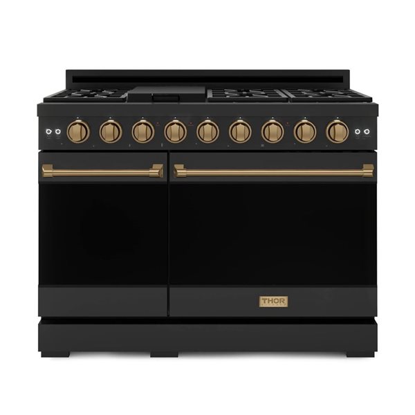 Gordon Ramsay by Thor Kitchen 48-in Professional Black/Bronze Gas Range w/ Double Oven