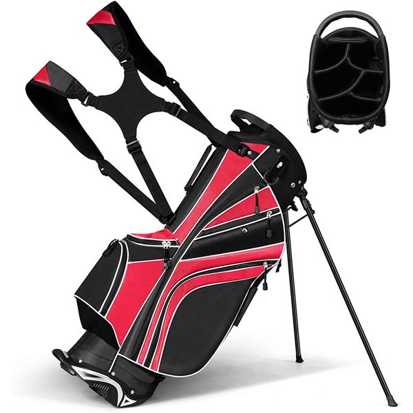 Costway Red Golf Club Bag w/ 6-Way Divider and Pockets
