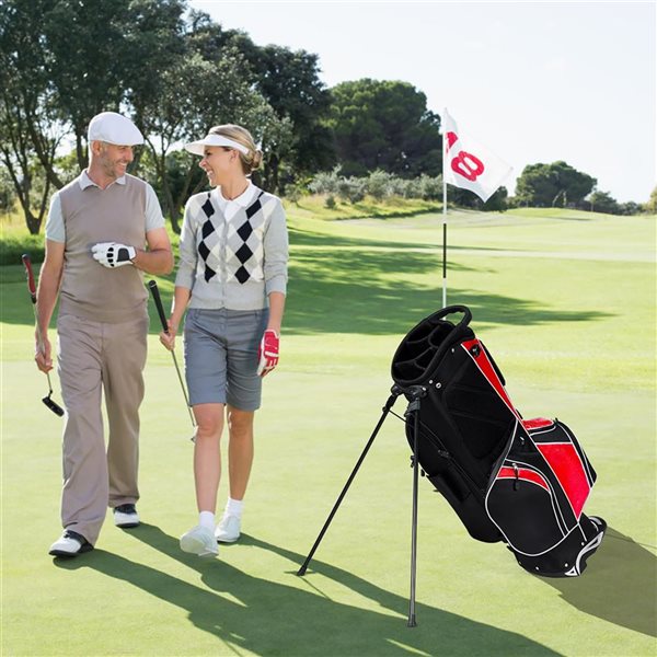 Costway Red Golf Club Bag w/ 6-Way Divider and Pockets