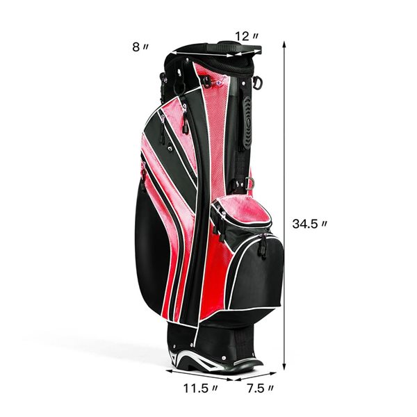 Costway Red Golf Club Bag w/ 6-Way Divider and Pockets