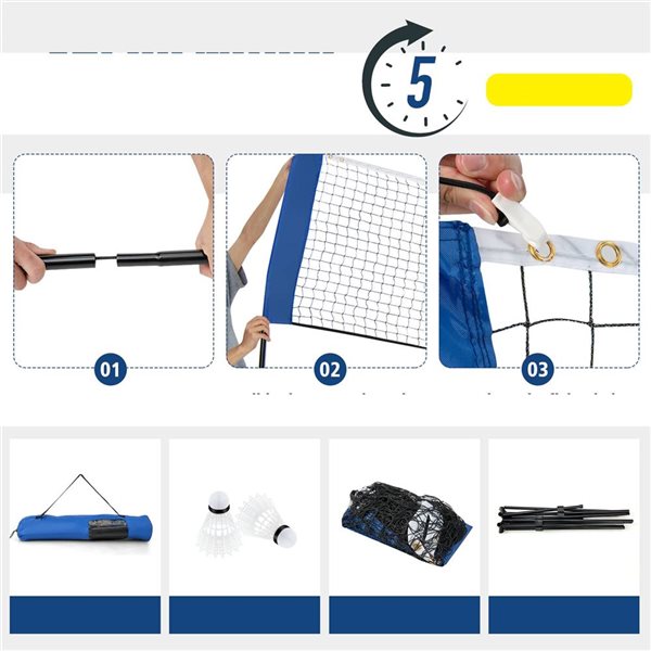 Costway 10-ft Adjustable Badminton Net Set w/2 Shuttlecocks and Portable Carry Bag