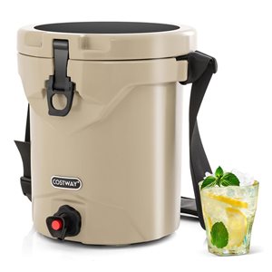 Costway 10-L Insulated Beige Portable Cooler w/ Spigot and Shoulder Strap