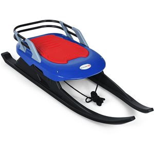 Costway 1-Person Blue and Red Metal Folding Snow Sled w/ Pull Rope and Leather Seat
