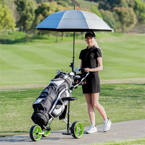Costway Green Foldable 3-Wheel Push-Pull Golf Club Cart Trolley w/ Seat