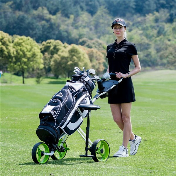 Costway Green Foldable 3-Wheel Push-Pull Golf Club Cart Trolley w/ Seat