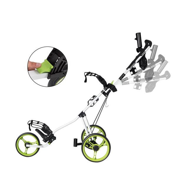 Costway Green Foldable 3-Wheel Push-Pull Golf Club Cart Trolley w/ Seat