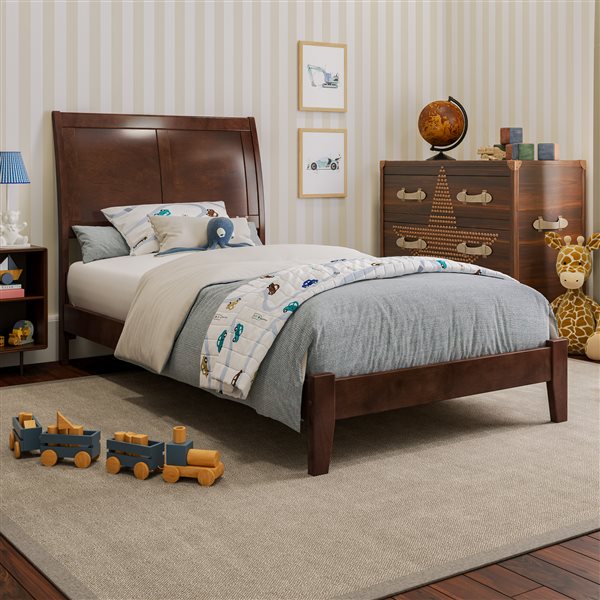 AFI Portland Walnut Solid Wood Low-Profile Platform Bed - Twin Size