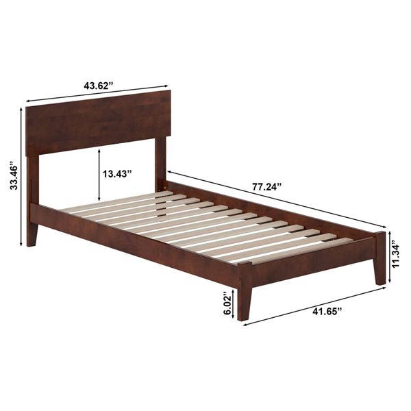 AFI Orlando Walnut Solid Wood Low Profile-Platform Bed - Twin Size