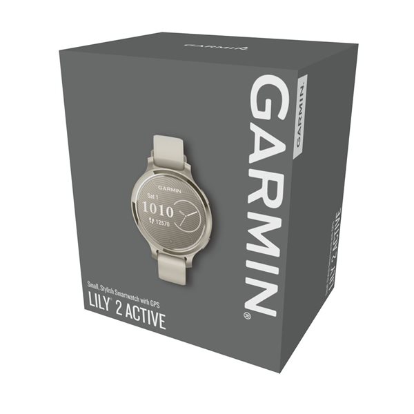 Garmin Lily 2 Active Smartwatch and Fitness Tracker - Lunar Gold with Bone Silicone Band