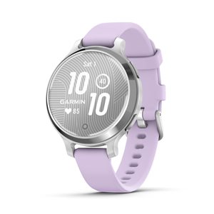 Garmin Lily 2 Active Smartwatch and Fitness Tracker - Silver with Purple Jasmine Silicone Band