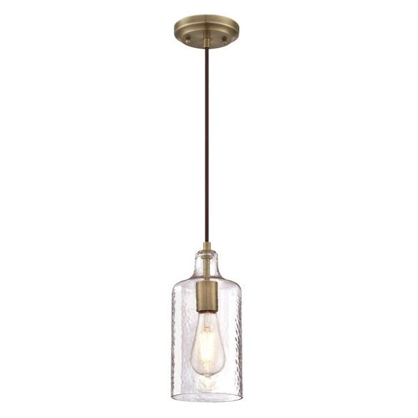 Westinghouse Carmen Antique Brass Indoor Mini Pendant Light w/ Clear Textured Glass