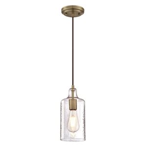 Westinghouse Carmen Antique Brass Indoor Mini Pendant Light w/ Clear Textured Glass